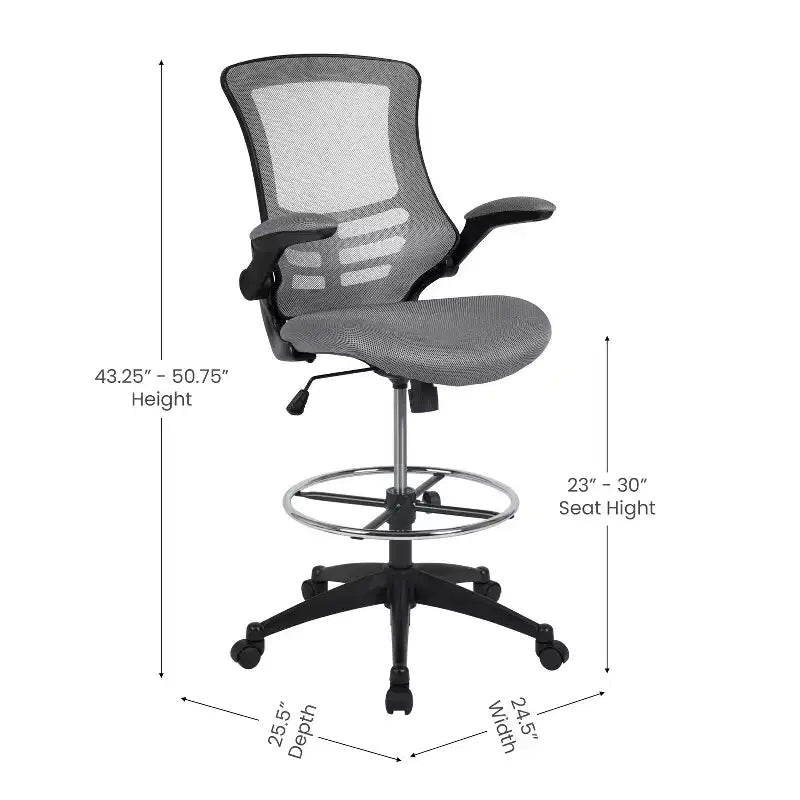 Chaise de dessinateur ergonomique Emma and Oliver Mid-Back Mesh avec repose-pieds et accoudoirs relevables