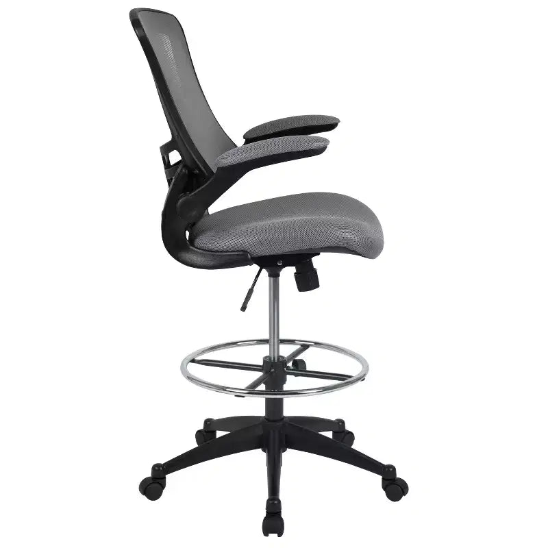 Chaise de dessinateur ergonomique Emma and Oliver Mid-Back Mesh avec repose-pieds et accoudoirs relevables