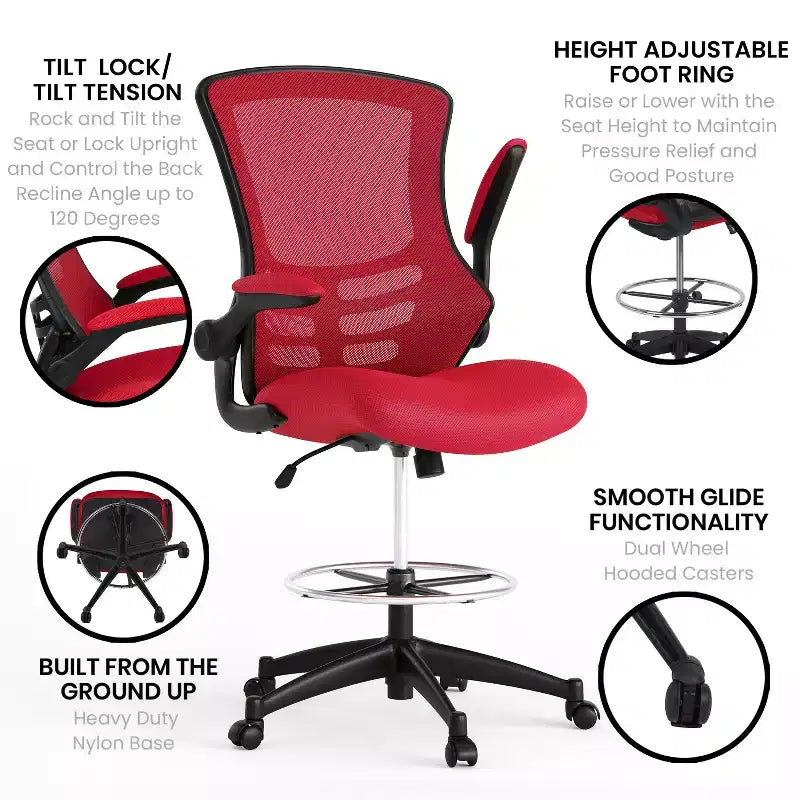Chaise de dessinateur ergonomique Emma and Oliver Mid-Back Mesh avec repose-pieds et accoudoirs relevables