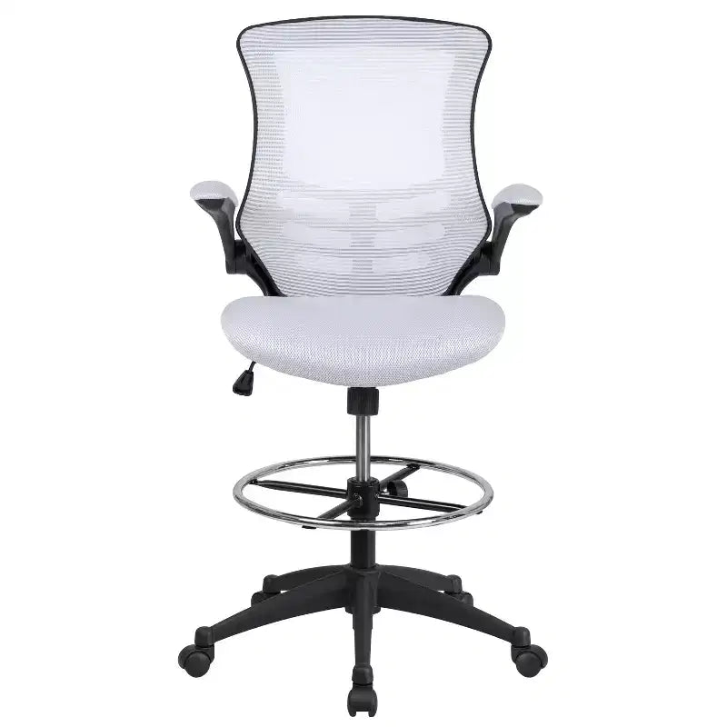 Chaise de dessinateur ergonomique Emma and Oliver Mid-Back Mesh avec repose-pieds et accoudoirs relevables