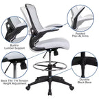 Chaise de dessinateur ergonomique Emma and Oliver Mid-Back Mesh avec repose-pieds et accoudoirs relevables