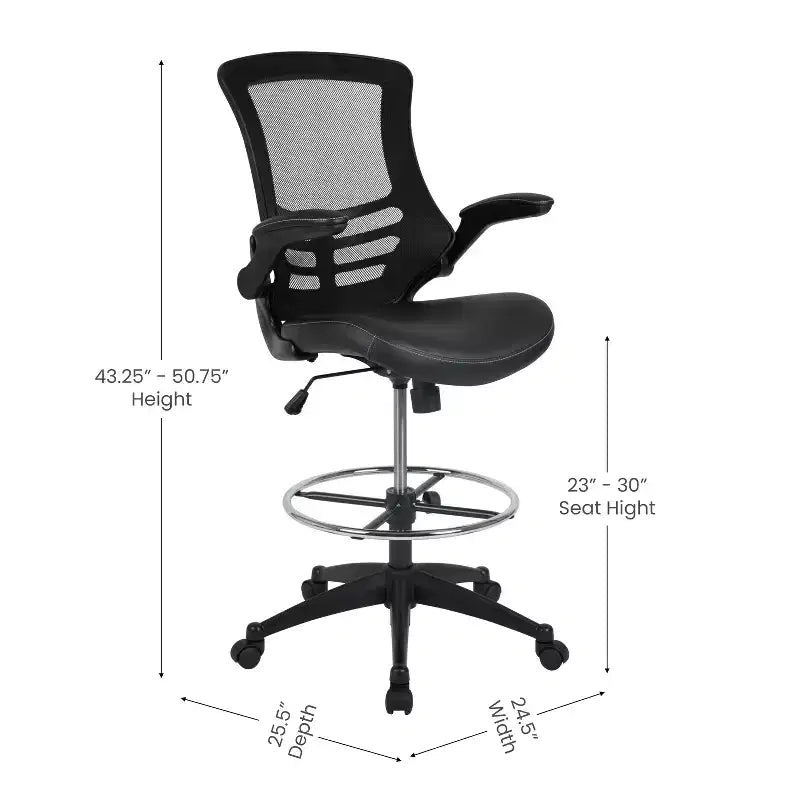 Chaise de dessinateur ergonomique Emma and Oliver Mid-Back Mesh avec repose-pieds et accoudoirs relevables