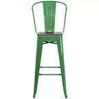 Tabouret de bar Emma et Oliver 30H en métal avec dossier et assise carrée en bois