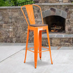 Tabouret de bar Emma et Oliver 30H en métal avec dossier et assise carrée en bois