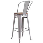 Tabouret de bar Emma et Oliver 30H en métal avec dossier et assise carrée en bois