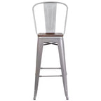 Tabouret de bar Emma et Oliver 30H en métal avec dossier et assise carrée en bois