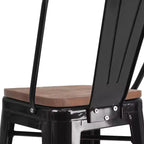 Tabouret de bar Emma et Oliver 30H en métal avec dossier et assise carrée en bois