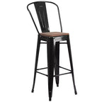 Emma and Oliver 30H Metal Dining Barstool with Back and Square Wood Seat