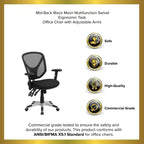 Emma et Oliver Chaise de bureau ergonomique multifonction pivotante en maille noire à dossier moyen – Accoudoirs