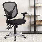 Emma et Oliver Chaise de bureau ergonomique multifonction pivotante en maille noire à dossier moyen – Accoudoirs