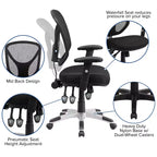 Emma et Oliver Chaise de bureau ergonomique multifonction pivotante en maille noire à dossier moyen – Accoudoirs