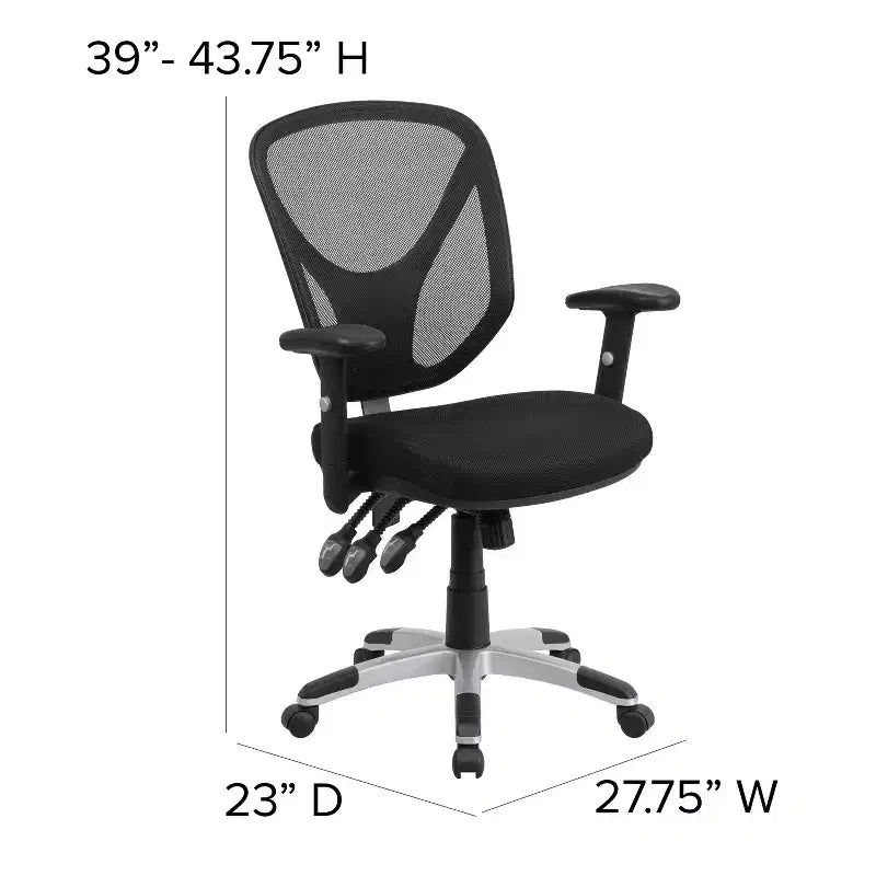 Emma et Oliver Chaise de bureau ergonomique multifonction pivotante en maille noire à dossier moyen – Accoudoirs