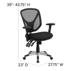 Emma et Oliver Chaise de bureau ergonomique multifonction pivotante en maille noire à dossier moyen – Accoudoirs