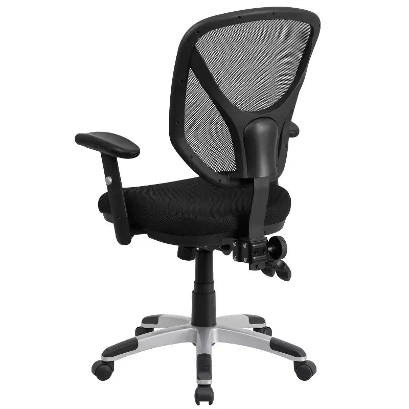 Emma et Oliver Chaise de bureau ergonomique multifonction pivotante en maille noire à dossier moyen – Accoudoirs