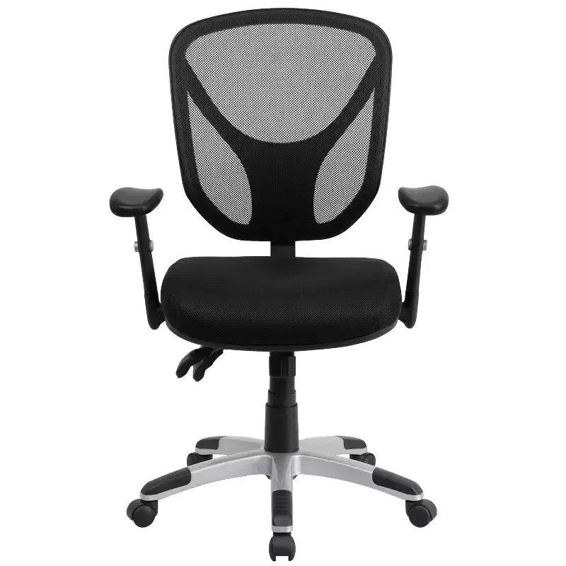Emma et Oliver Chaise de bureau ergonomique multifonction pivotante en maille noire à dossier moyen – Accoudoirs