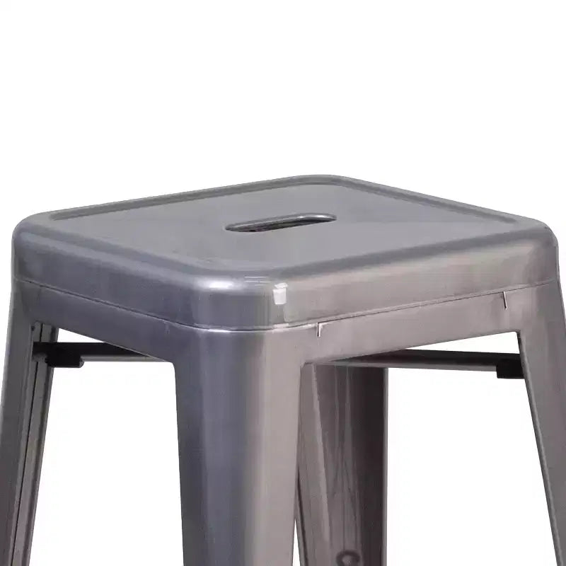Tabouret de bar d'intérieur sans dossier Emma and Oliver 24H en métal enduit transparent avec assise carrée