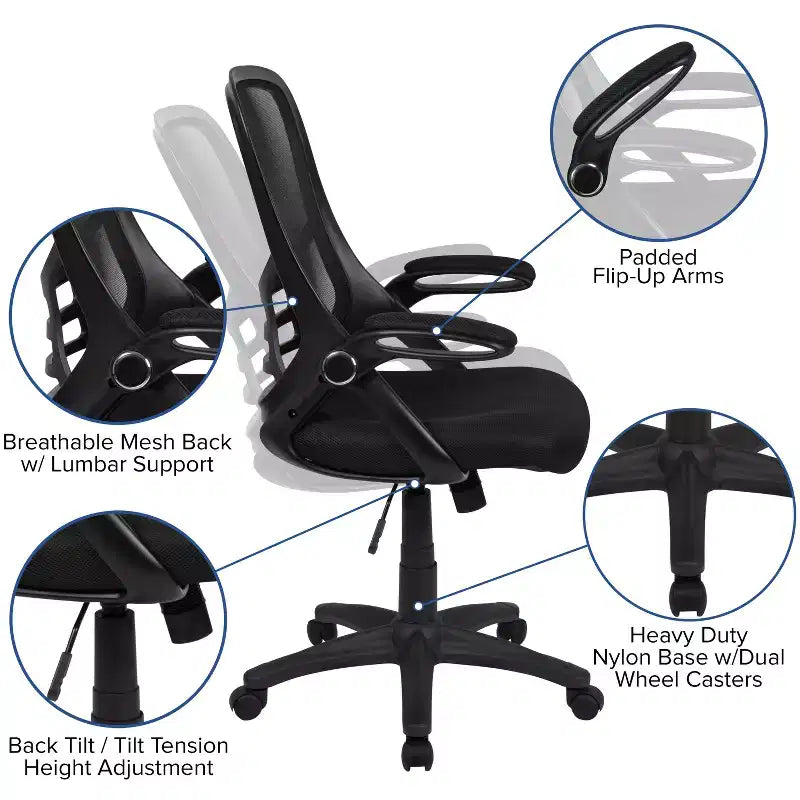 Fauteuil de bureau ergonomique à dossier haut en maille Emma et Oliver avec accoudoirs relevables