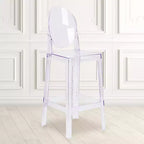 Tabouret de bar Ghost Emma et Oliver avec dossier ovale en cristal transparent