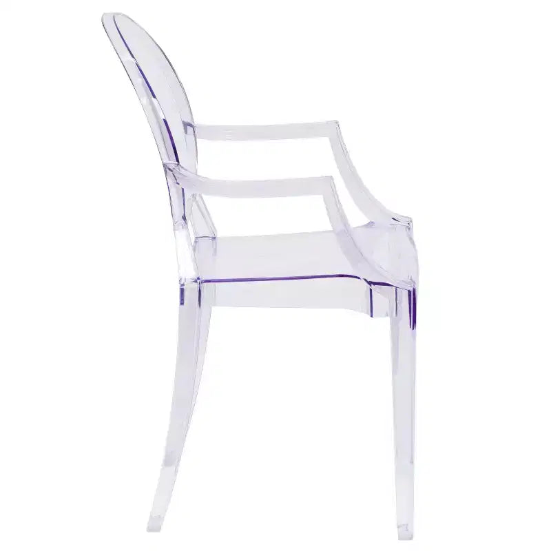 Chaise Ghost Emma et Oliver à dossier ovale avec accoudoirs en cristal transparent
