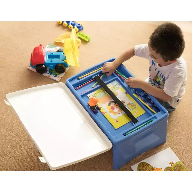 Basicwise Plateau portable pliable en plastique pour enfants, bleu et blanc