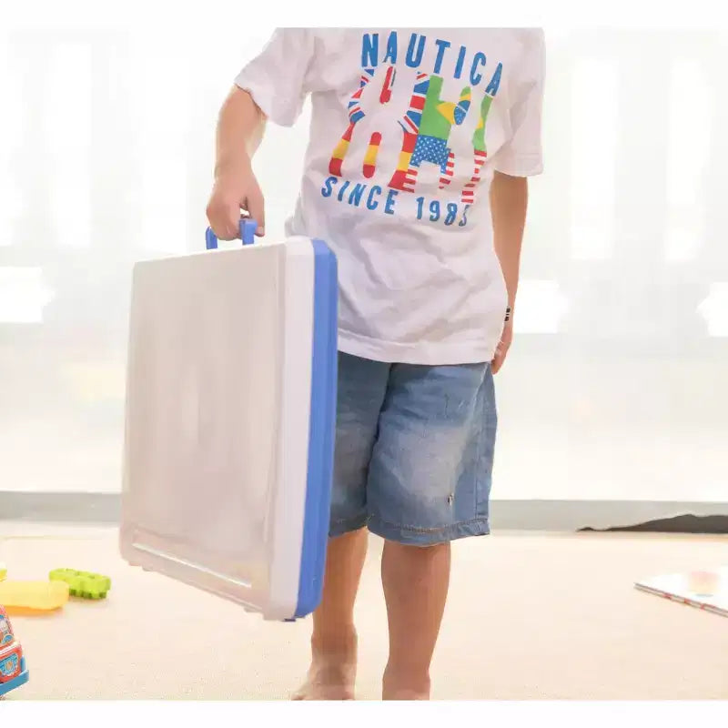 Basicwise Plateau portable pliable en plastique pour enfants, bleu et blanc