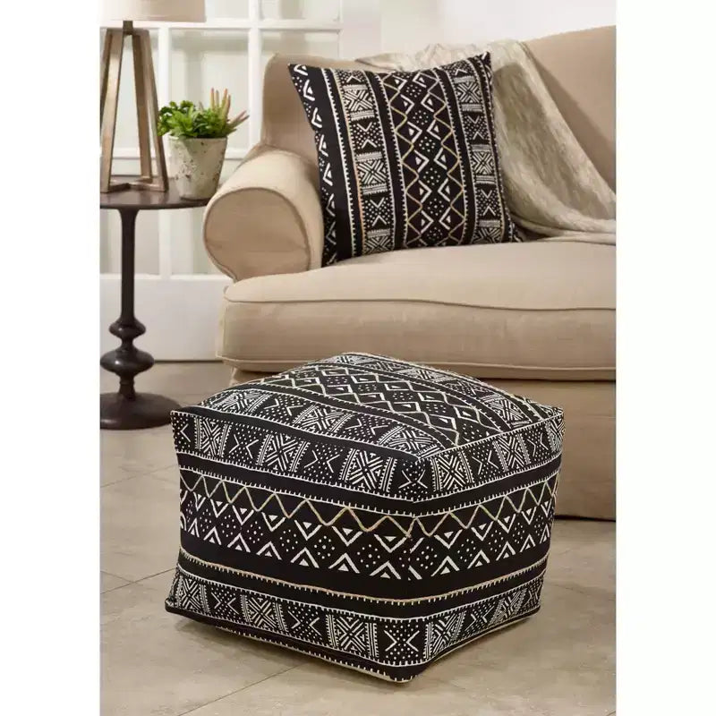 Saro Lifestyle Pouf Mudcloth, carré 20x20x14, noir