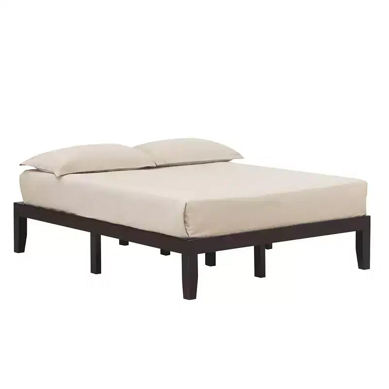Cadre de lit en bois Costway Queen Size 14 po avec plate-forme à matelas et lattes de support en bois EspressoNaturel