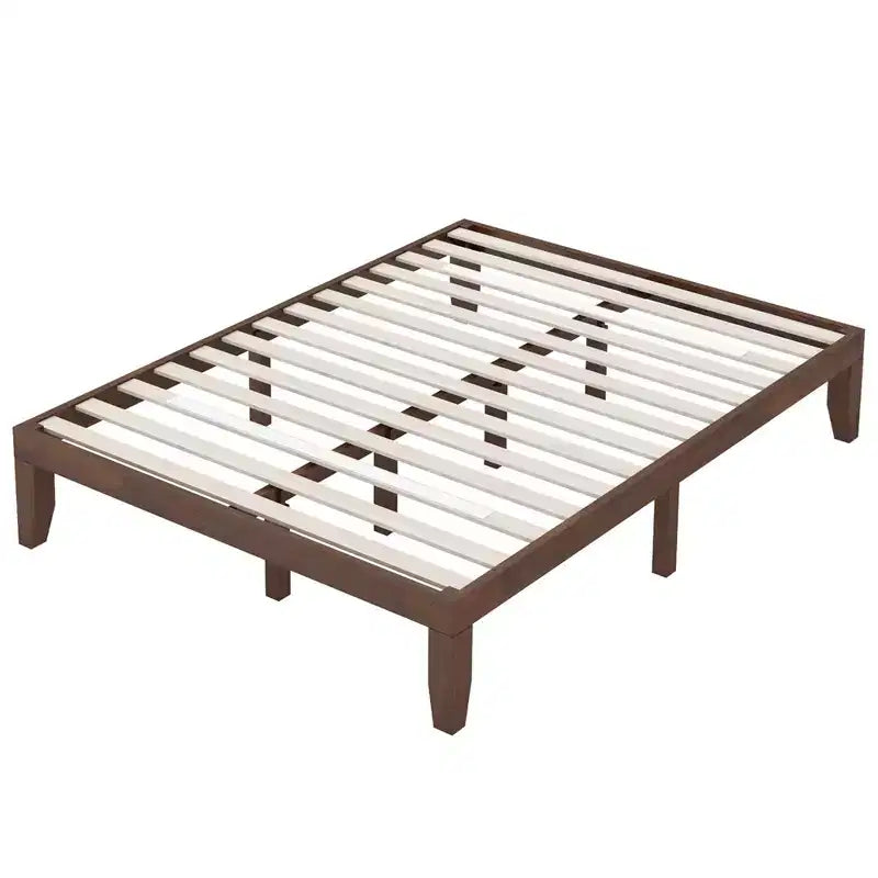 Cadre de lit en bois Costway Queen Size 14 po avec plate-forme à matelas et lattes de support en bois EspressoNaturel
