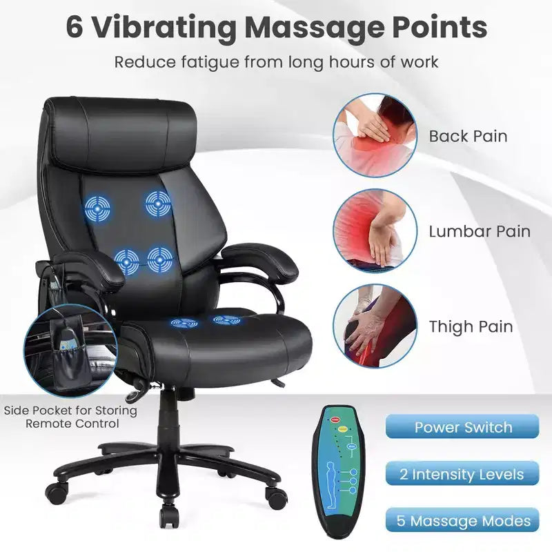 Chaise de Bureau Grande Taille Costway 500 livres avec Massage 6 Points, Siège Large et Accoudoirs Rembourrés