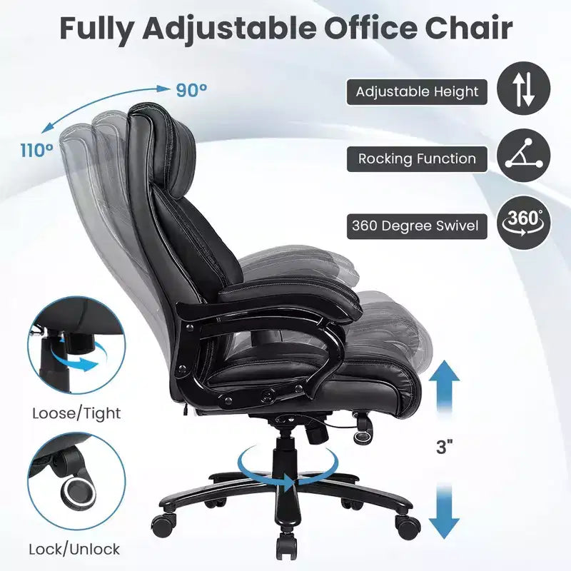 Chaise de Bureau Grande Taille Costway 500 livres avec Massage 6 Points, Siège Large et Accoudoirs Rembourrés