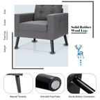 Costway Fauteuil d'appoint capitonné moderne en tissu, canapé simple avec pieds en bois d'hévéa Bleu/Beige/Gris