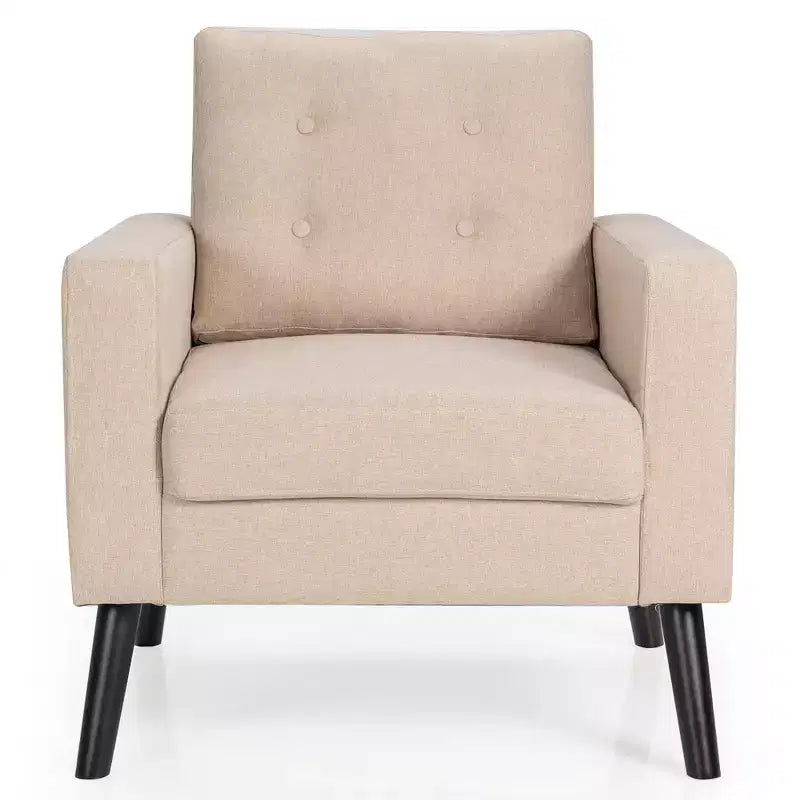 Costway Fauteuil d'appoint capitonné moderne en tissu, canapé simple avec pieds en bois d'hévéa Bleu/Beige/Gris