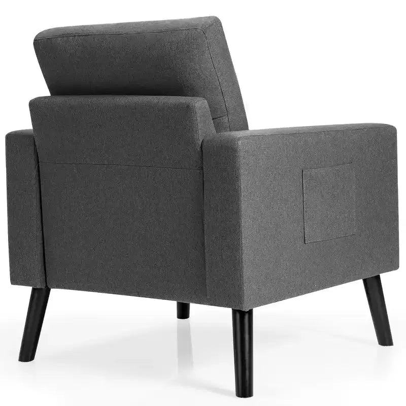 Costway Fauteuil d'appoint capitonné moderne en tissu, canapé simple avec pieds en bois d'hévéa Bleu/Beige/Gris