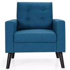 Costway Fauteuil d'appoint capitonné moderne en tissu, canapé simple avec pieds en bois d'hévéa Bleu/Beige/Gris