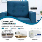 Costway Fauteuil d'appoint capitonné moderne en tissu, canapé simple avec pieds en bois d'hévéa Bleu/Beige/Gris