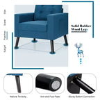 Costway Fauteuil d'appoint capitonné moderne en tissu, canapé simple avec pieds en bois d'hévéa Bleu/Beige/Gris