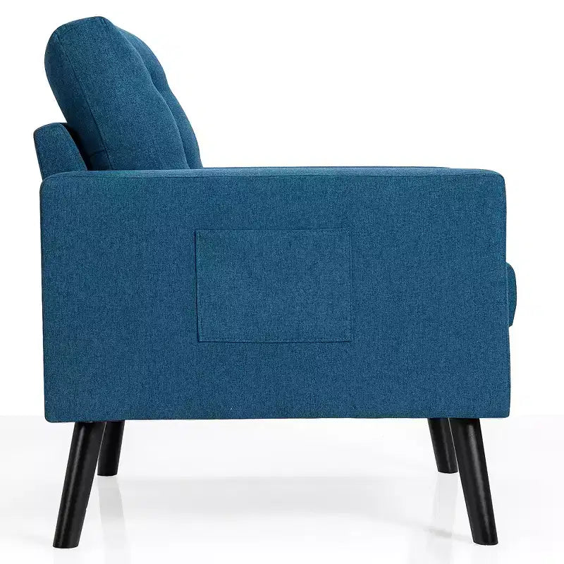 Costway Fauteuil d'appoint capitonné moderne en tissu, canapé simple avec pieds en bois d'hévéa Bleu/Beige/Gris