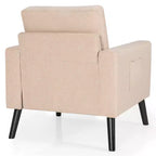 Costway Fauteuil d'appoint capitonné moderne en tissu, canapé simple avec pieds en bois d'hévéa Bleu/Beige/Gris