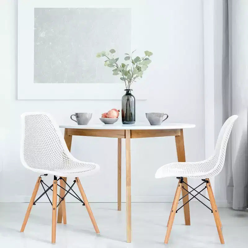 Costway Lot de 2 chaises de salle à manger DSW modernes pour bureau et maison, avec design en maille et pieds en bois