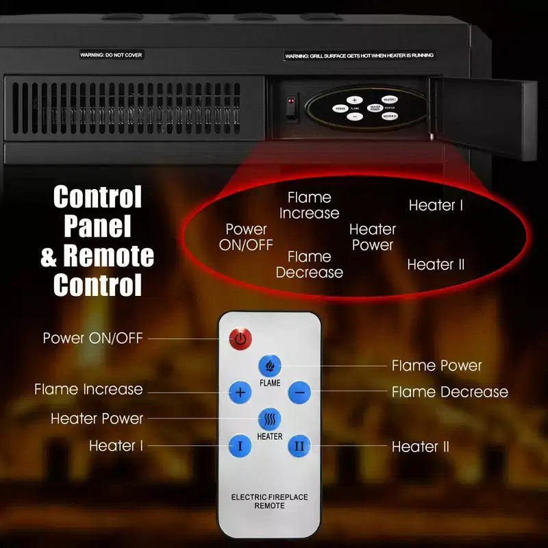 Meuble TV avec cheminée électrique Costway 63 po avec foyer électrique de 18 po 1500W pour téléviseurs jusqu'à 70 po Noyer