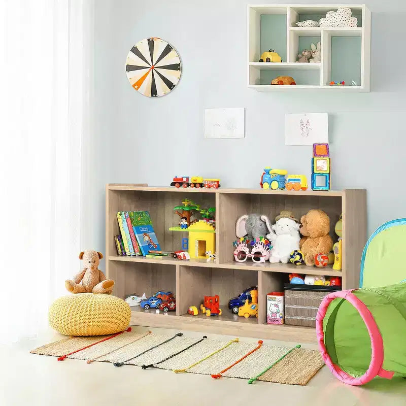 Costway Meuble de rangement 5 cubes pour enfants, bibliothèque 2 étagères en bois, organisateur naturel