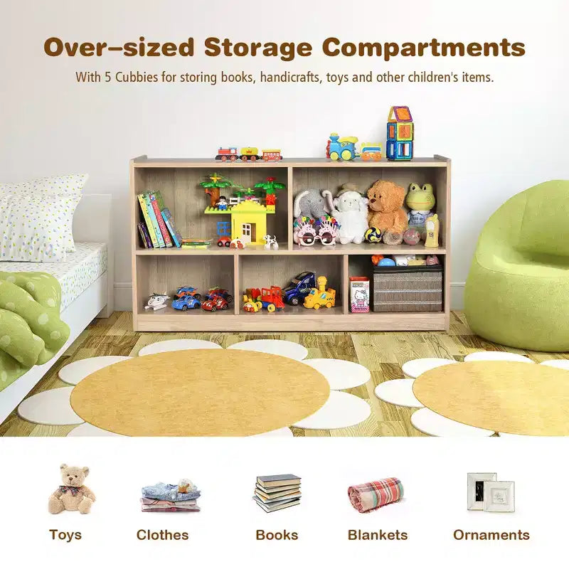 Costway Meuble de rangement 5 cubes pour enfants, bibliothèque 2 étagères en bois, organisateur naturel