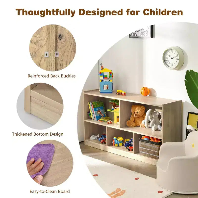 Costway Meuble de rangement 5 cubes pour enfants, bibliothèque 2 étagères en bois, organisateur naturel