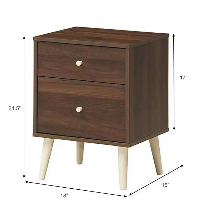 Table de chevet Costway 2 tiroirs d'appoint avec pieds en caoutchouc