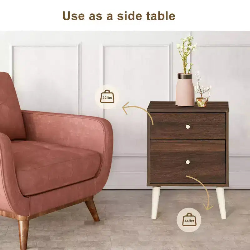 Table de chevet Costway 2 tiroirs d'appoint avec pieds en caoutchouc