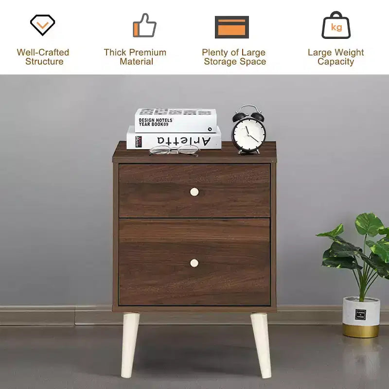 Table de chevet Costway 2 tiroirs d'appoint avec pieds en caoutchouc