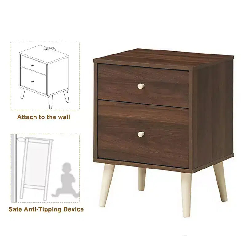 Table de chevet Costway 2 tiroirs d'appoint avec pieds en caoutchouc