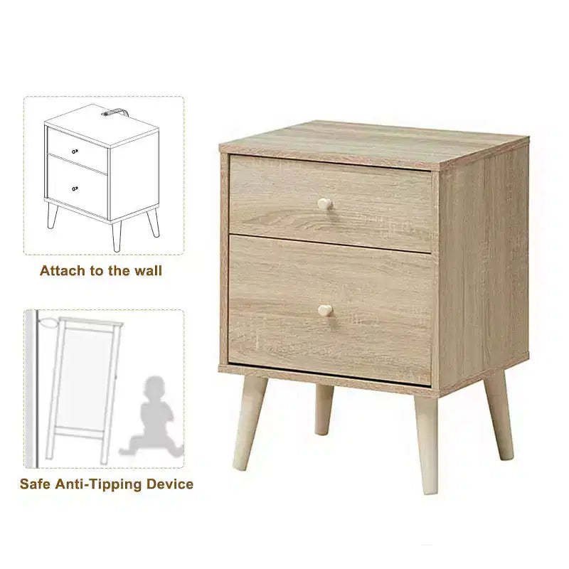 Table de chevet Costway 2 tiroirs d'appoint avec pieds en caoutchouc