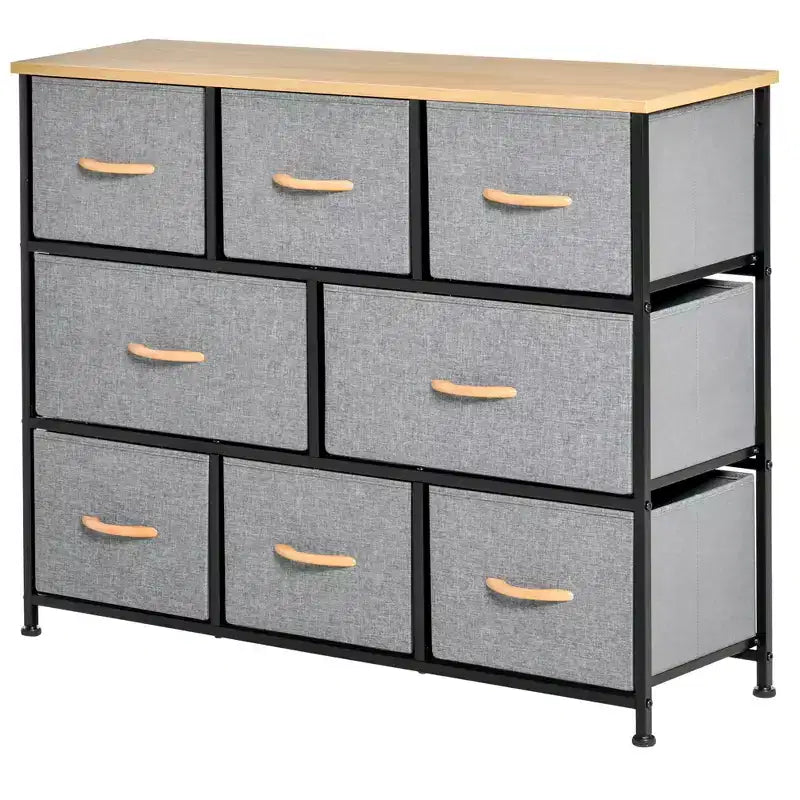HOMCOM Commode à 8 tiroirs, Meuble de rangement à 3 niveaux avec tiroirs en tissu et cadre en acier pour chambre à coucher, couloir