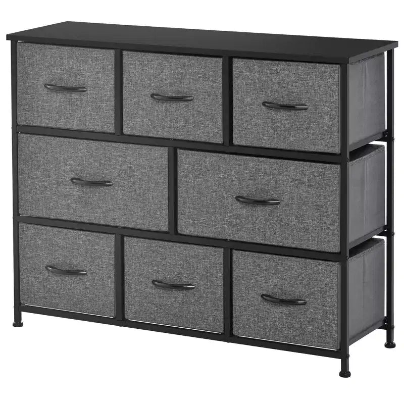 HOMCOM Commode à 8 tiroirs, Meuble de rangement à 3 niveaux avec tiroirs en tissu et cadre en acier pour chambre à coucher, couloir